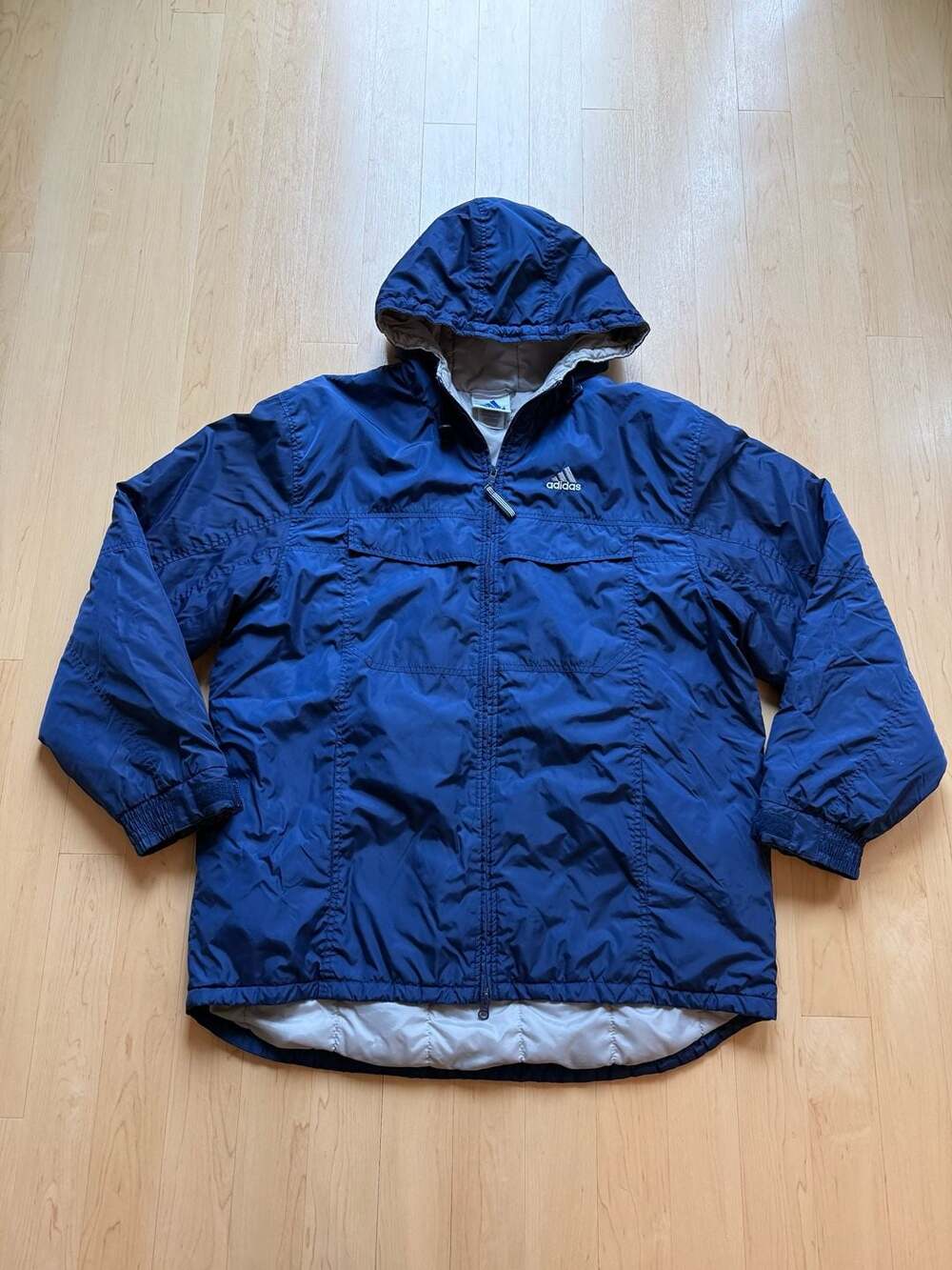 90s Adidas Puffer Jacket Mens Royal Blue Nylon Insulated Full Zip